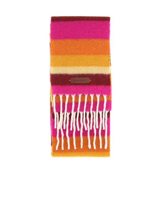 Marni White Striped Knit Scarf