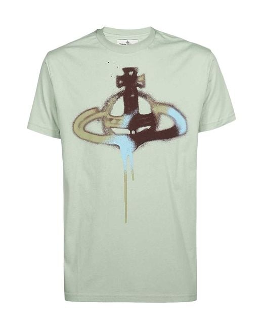 Vivienne Westwood Green Spray Orb-Print Cotton T-Shirt for men