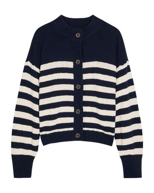FRAME Blue Striped Cotton Cardigan