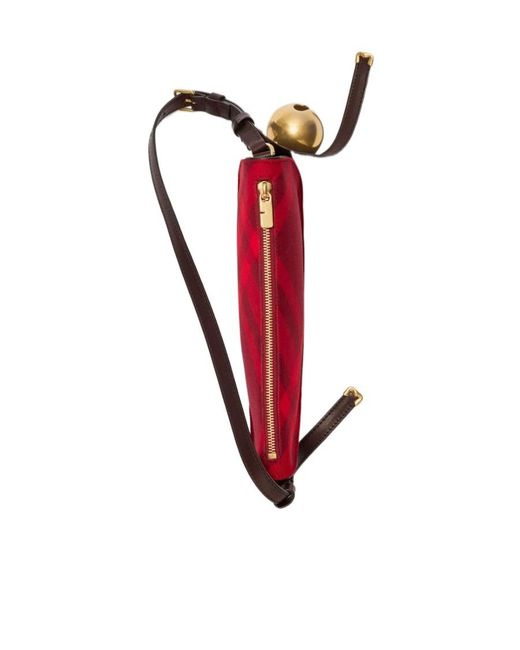 Burberry Red Mini Shield Check-Pattern Bell-Charm Shoulder Bag