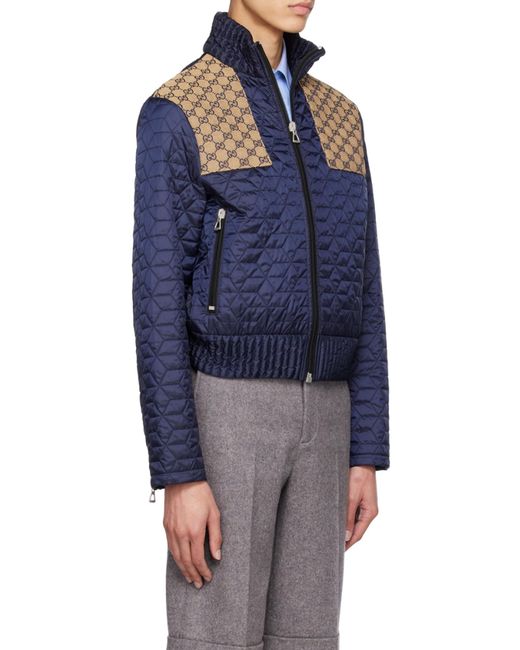 Gucci Blue Quilted Gg-Detail Jacket for men