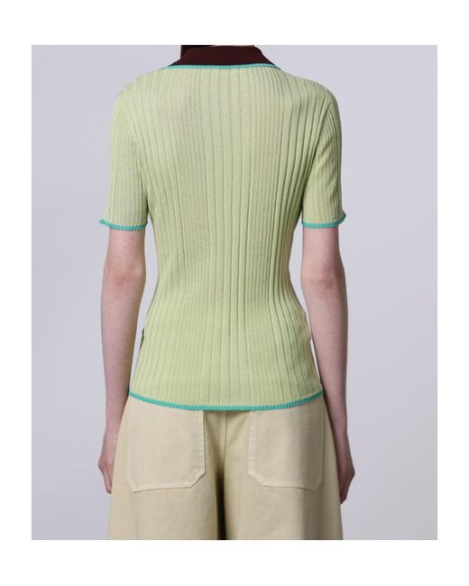 Roberto Collina Green Contrast-Stitch Ribbed Polo