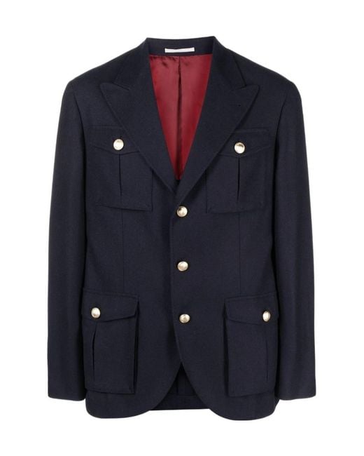 Brunello Cucinelli Blue Single-Breasted Blazer for men