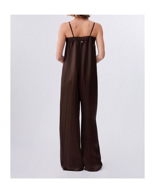 Liu Jo Brown Lace Trim Wide-Leg Jumpsuit