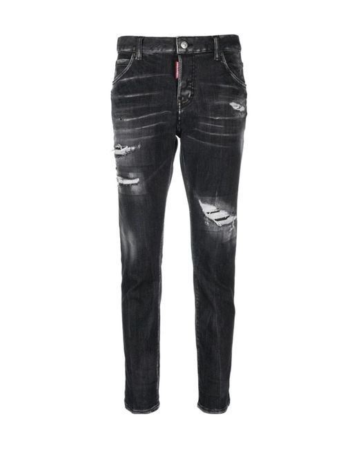 DSquared² Gray Straight-Leg Distressed Skinny Jeans
