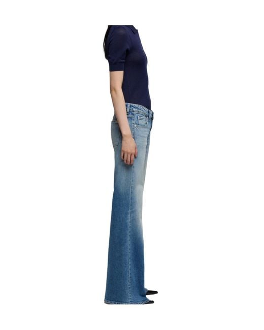 7 For All Mankind Blue Low-Rise Flared Jeans