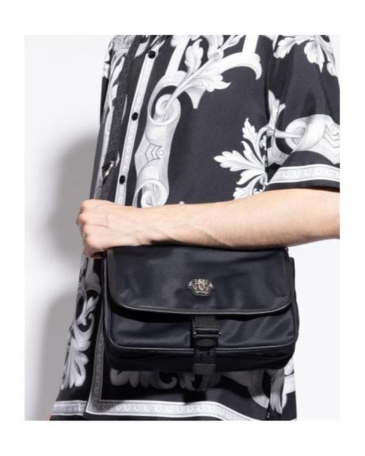 Versace Blue La Medusa Buckled Messenger Bag for men