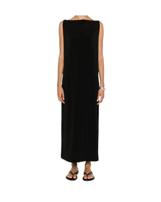 Issey Miyake Black Sleeveless Boat-Neck Midi Dress