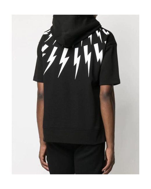 Neil Barrett Black Printed Short-Sleeved Hoodie for men