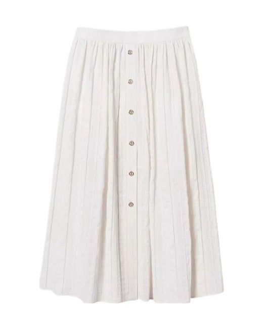 Twinset White Linen-Blend Skirt