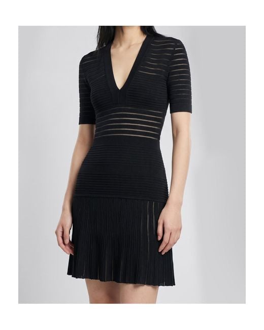 Balmain Black Sheer-Panel V-Neck Mini Dress