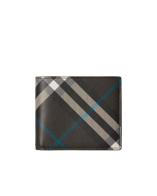 Burberry Gray Check Pattern Bi-Fold Wallet for men