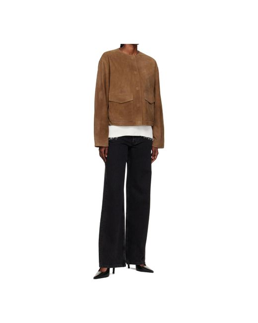 St. Agni Brown Round-Neck Long-Sleeve Casual Jacket