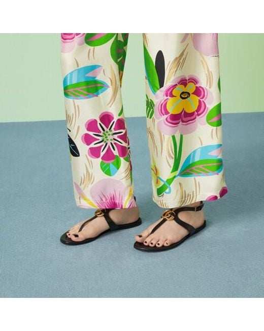 Gucci Brown Double G Leather Thong Sandals