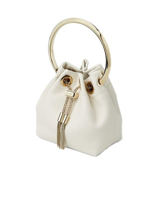 Jimmy Choo White Mini Bon Bon Bucket Bag
