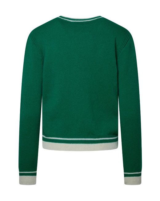 MSGM Green Round Neck Long-Sleeved Sweater