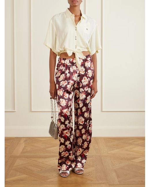 Rabanne Red Floral-Patterned Silk Trousers