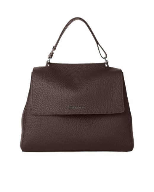 Orciani Brown Sveva Logo Lettering Medium Shoulder Bag