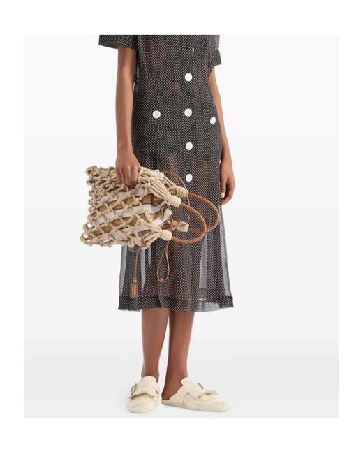 Prada Natural Medium Macramé Tote Bag