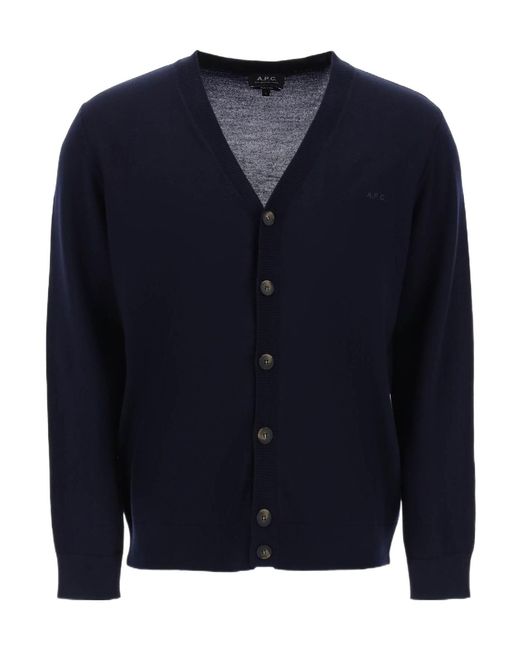A.P.C. Blue Logo-Embroidered V-Neck Cardigan for men