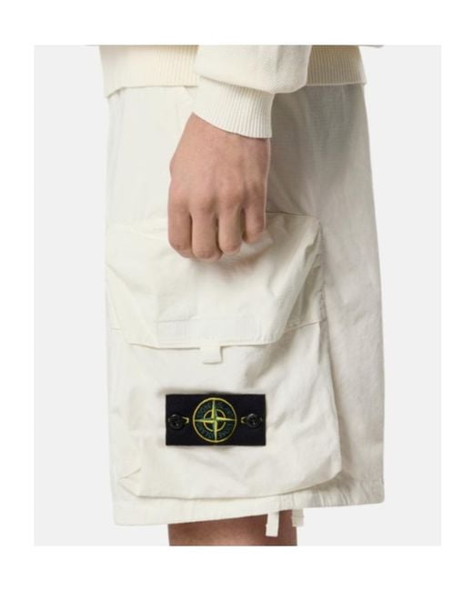 Stone Island White Logo-Patch Cargo Shorts for men