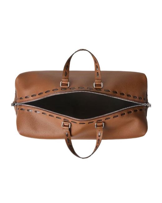Fendi Brown Lui Topstitch Detail Duffle Bag for men