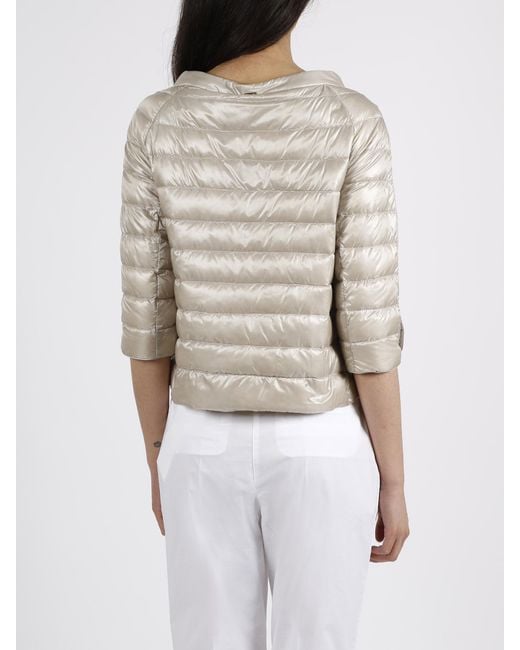 Herno Gray Cropped Sleeve Down Jacket