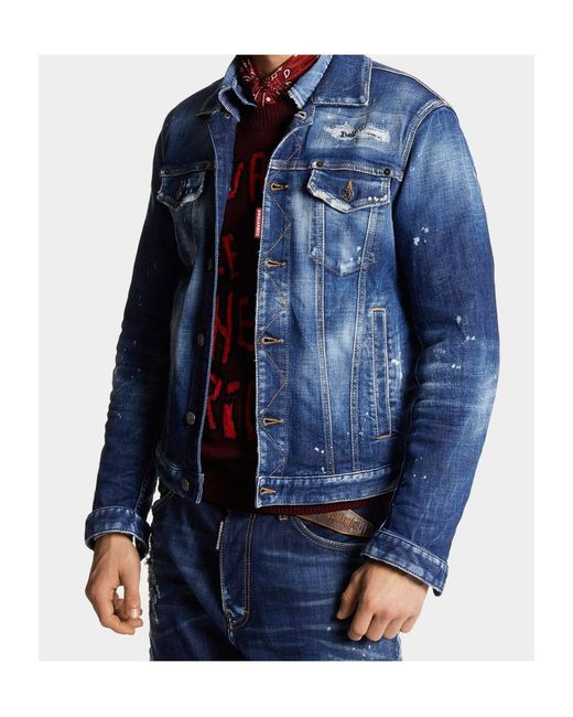 DSquared² Blue Distressed Denim Jacket for men