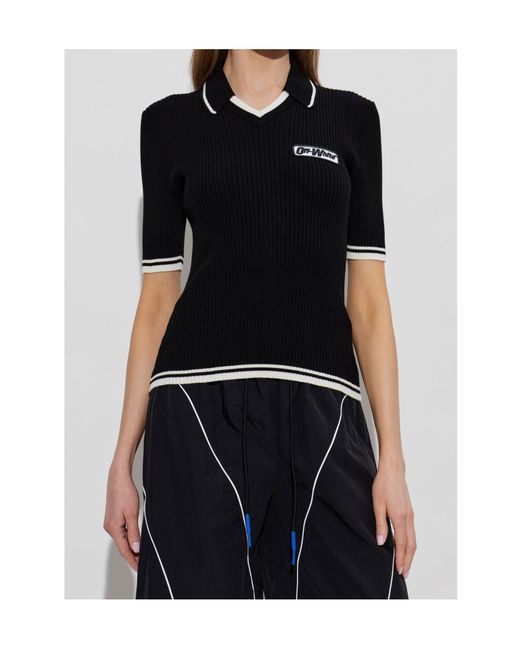 Off-White c/o Virgil Abloh Black Logo Trim Knit Top