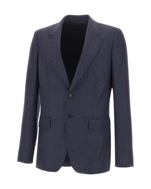 MM6 by Maison Margiela Blue Frayed Single-Breasted Blazer for men
