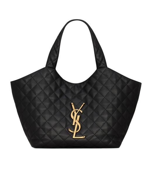 Saint Laurent Black Icare Quilted Nappa Leather Tote
