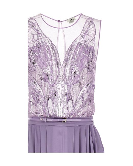 Elisabetta Franchi Purple Embellished Tulle Maxi Dress