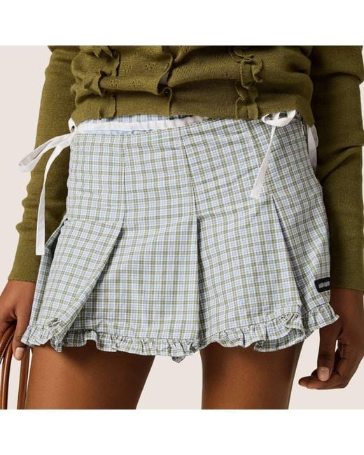 Miu Miu Gray Pleated Check Miniskirt