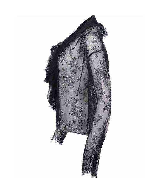 Alberta Ferretti Black Ruffled Laced Shirt