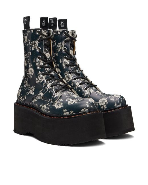 R13 Black Double Stack Print Ankle Boots