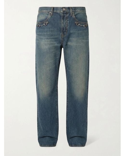 Gucci Blue Cotton Denim Pants With Horsebit Detail for men