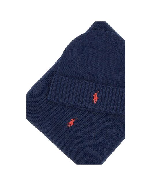 Ralph Lauren Blue Polo Pony-Motif Scarf And Beanie Set for men