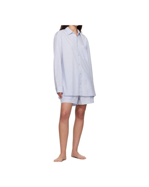 Tekla Blue Striped Poplin Pajama Shirt for men