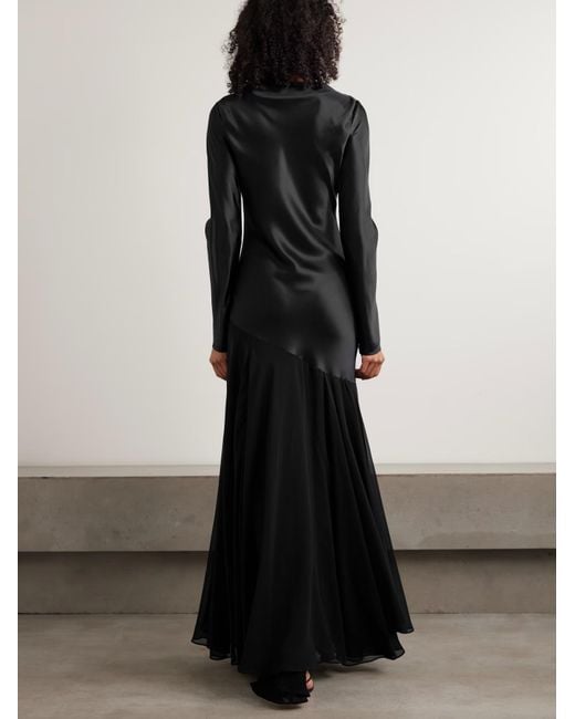 TOVE Black Cordelia Long-Sleeve Panelled Maxi Dress