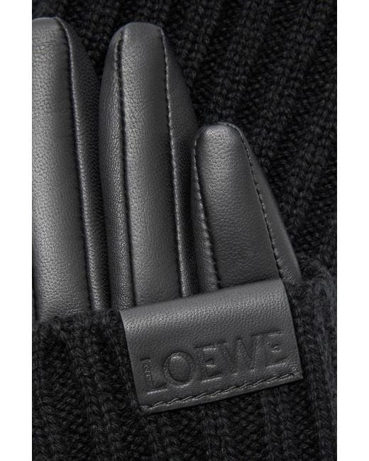 Loewe Black Ribbed Leather Gloves