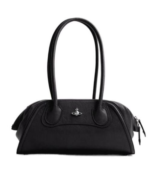 Vivienne Westwood Black Orb-Plaque Leather Shoulder Bag