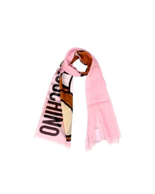 Moschino Pink Teddy Bear Logo Pattern Scarf