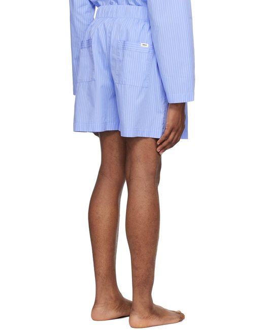 Tekla Blue Pinstriped Drawstring Shorts for men
