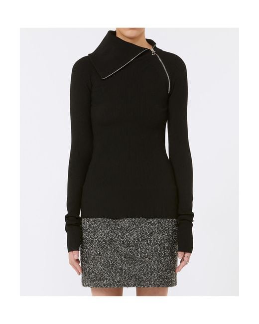 Sportmax Black Sweater With Zip-Up High Neck Detail