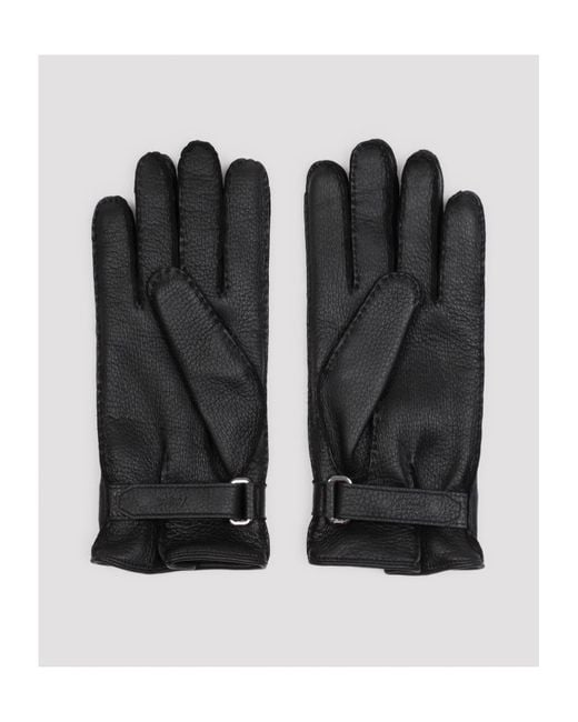Brioni Black Touch-Strap Leather Gloves for men