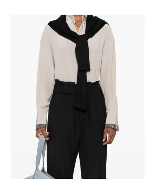Brunello Cucinelli Natural Sequin-Embellished Silk Shirt