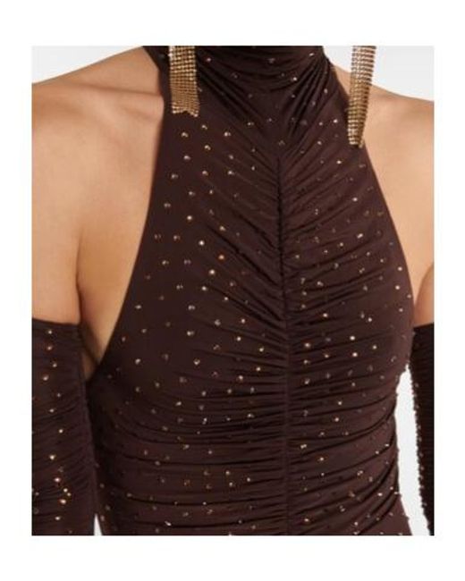Alex Perry Brown Arlie Embellished Halterneck Bodysuit