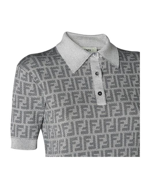 Fendi Gray Ff Jacquard Polo Shirt
