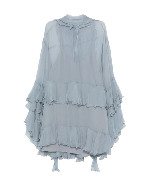 Chloé Blue Chloé Ruffled Sheer Mini Dress