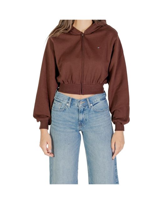 Tommy Hilfiger Brown Cropped Zip Up Hoodie